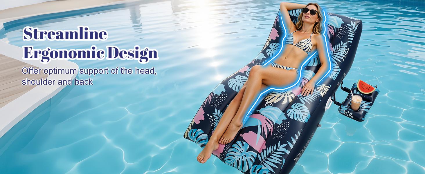 Benazcap Pool Floats Lounger with UPF50+ Canopy Adjustable Inflatable Large Floating Chair Ergonomic Design with Cup Holders Perfect for Swimming Pool Beach Lake Party Dark Blue