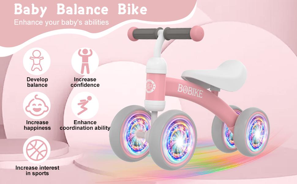 Bobike Baby Balance Bike Toy for kids, Colorful 4-Wheel No Pedal Bicycle for Toddlers, Best First Birthday Gift, Walker Toy for Boys & Girls