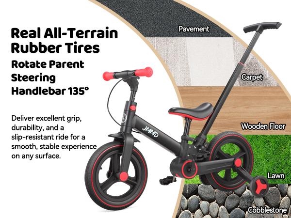 【ChristmasGifts】JMMD Multi-Functional 6-in-1 Toddler Bike for 18-60M Baby Balance Bike with Training Wheels, Pedals & Push Handle | Ride-On Toy with Brakes & Kickstand | First Birthday Gift for Baby Boys & Girls