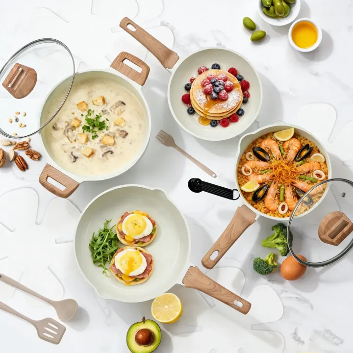 25-Piece Non-Stick Ceramic Granite Cookware Set with Stay-Cool Handles, Induction Compatible Pots and Pans Set for Healthy Cooking