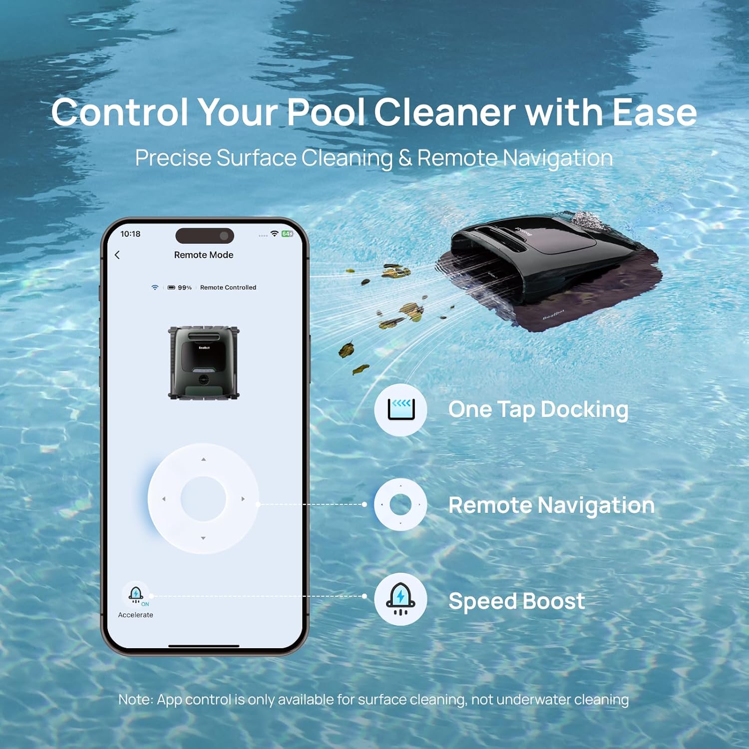 Beatbot AquaSense 2 Pro Cordless Robotic Pool Cleaner, Unmatched 5-in-1 Cleaning, Surface Parking, Skimmer with APP Control, Water Clarification, for Pools up to 3,875 Sq.ft – Obsidian