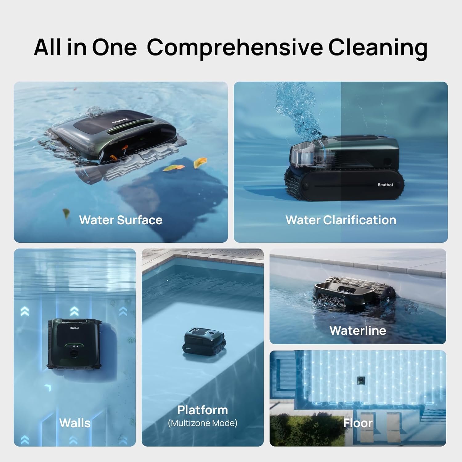 Beatbot AquaSense 2 Pro Cordless Robotic Pool Cleaner, Unmatched 5-in-1 Cleaning, Surface Parking, Skimmer with APP Control, Water Clarification, for Pools up to 3,875 Sq.ft – Obsidian