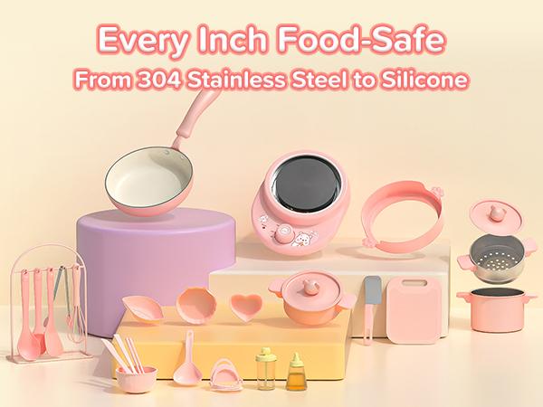 Kids Cooking Sets Real Pink Play Mini Kitchen, Safe Real Food Making Knife Set for Children 8-12 &mdash; Montessori Toy, Valentine&rsquo;s Day Gift Ideas for Kids