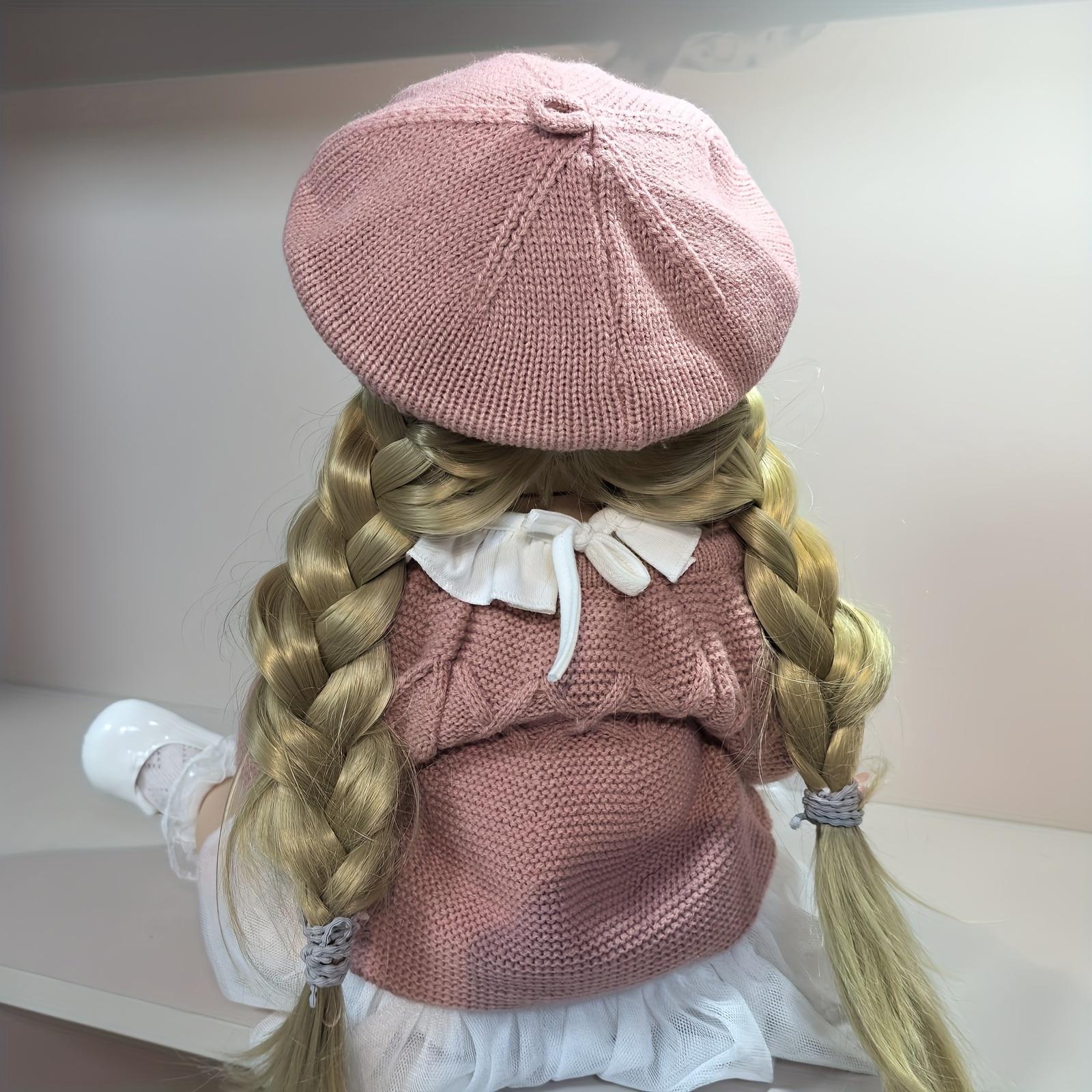 KEIUMI Reborn Baby Dolls- Birthday and Christmas Gift for Kids,22 inch Full Body Silicone Baby Girl-Betty with 2Golden Braids,BlueEyes,White Peter Pan Collar Dress,Dusty PinkCardigan,BeretHat,LaceSocks,LeatherShoes 2 Pink Daisy Hair Ties,Gift for Girls 3+