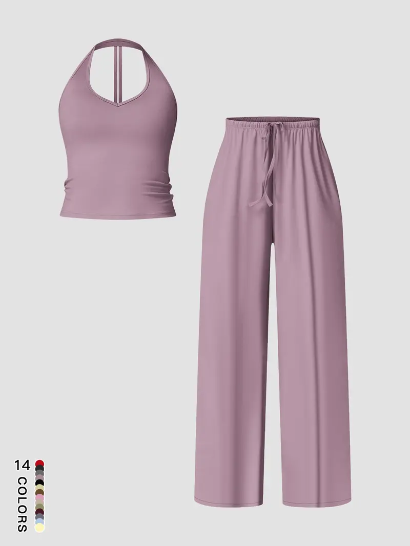 Women's Quick-Dry Sports Tank Top, Casual High-Waisted Bell Bottoms, Comfortable Sporty, Workout Sets, All-Season Plain Style
