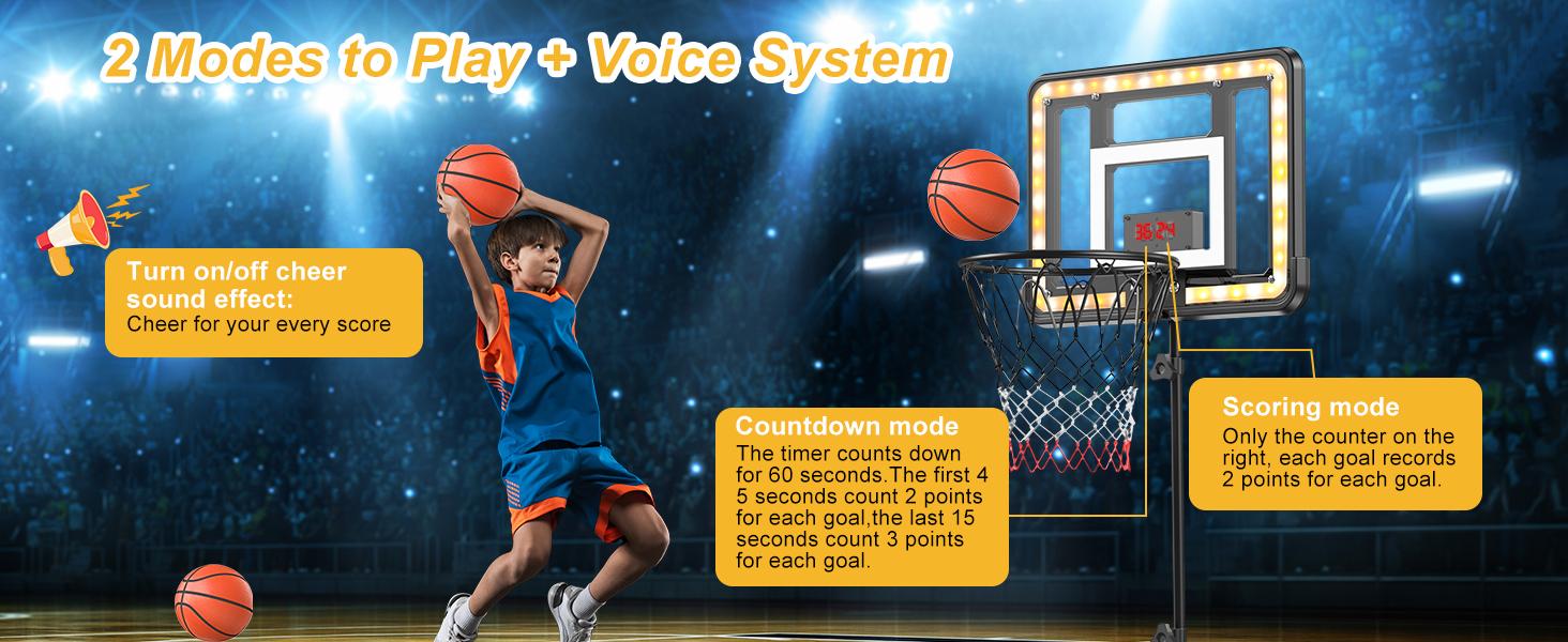 CuLiDing Kids 3ft to 5.8ft Height Adjustable Indoor Basketball Stand with Timer,Weatherproof Base for Outdoor Practice Portable Durable Fun Mother's Day Gift