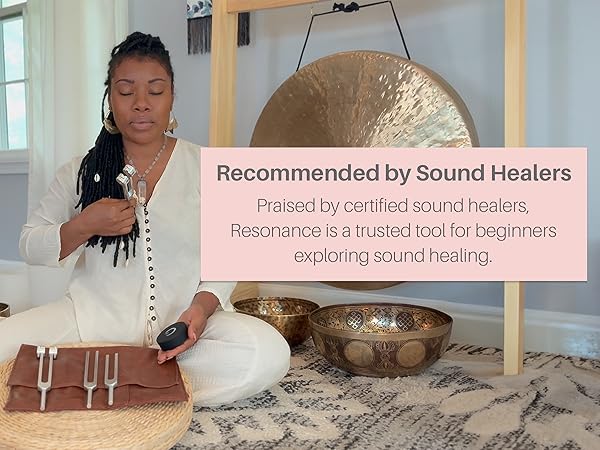 Resonance Sound Healing Tuning Fork Set &ndash; 128Hz, 136.1Hz, 256Hz, 384Hz with Activator &ndash; Sound Therapy for Stress Relief, Deep Relaxation & Chakra Balancing