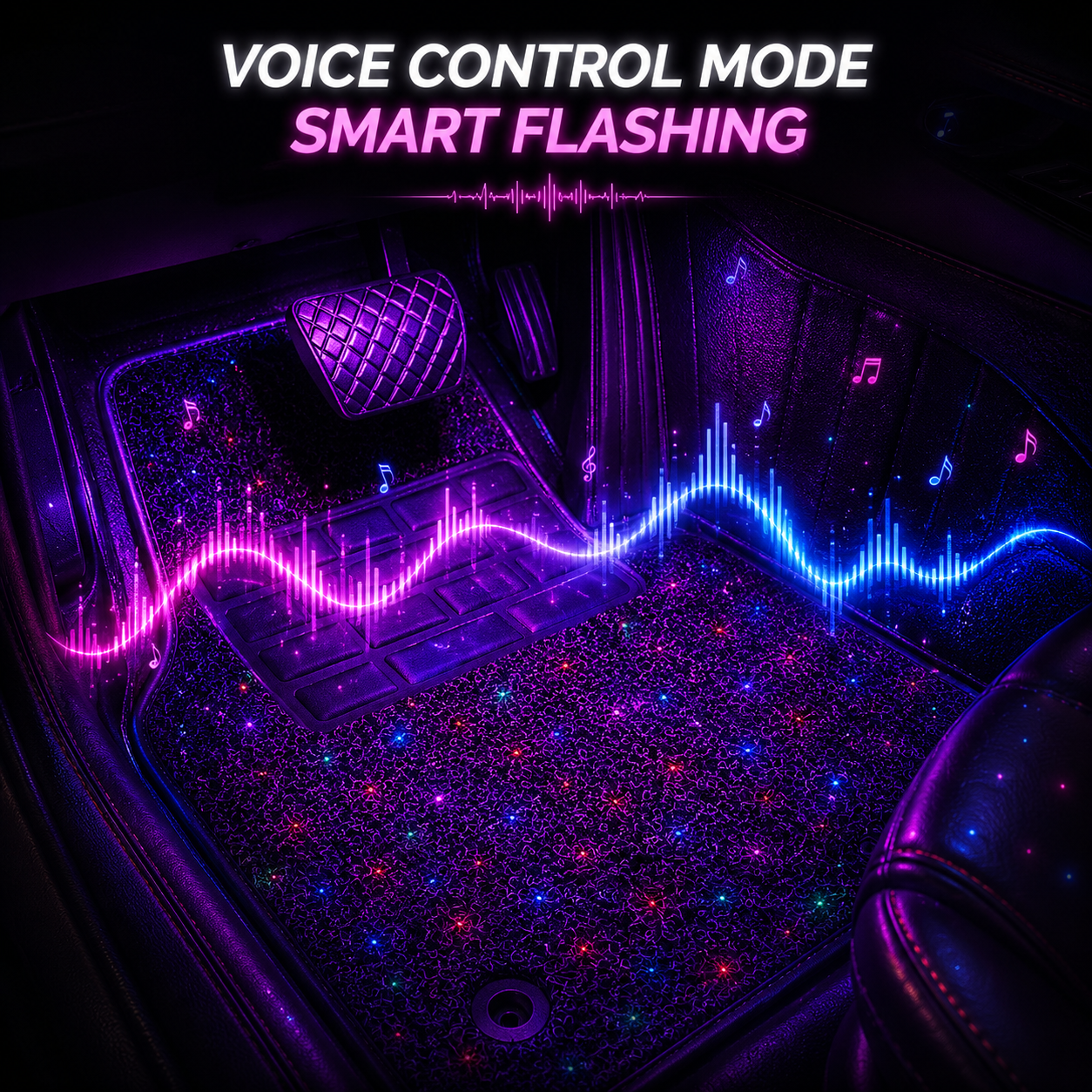 Wireless Car Interior Ambient Lighting - 7 Color Modes LED Strip Lights with Smart Voice Control & Music Sync, USB Rechargeable Premium Car Decor