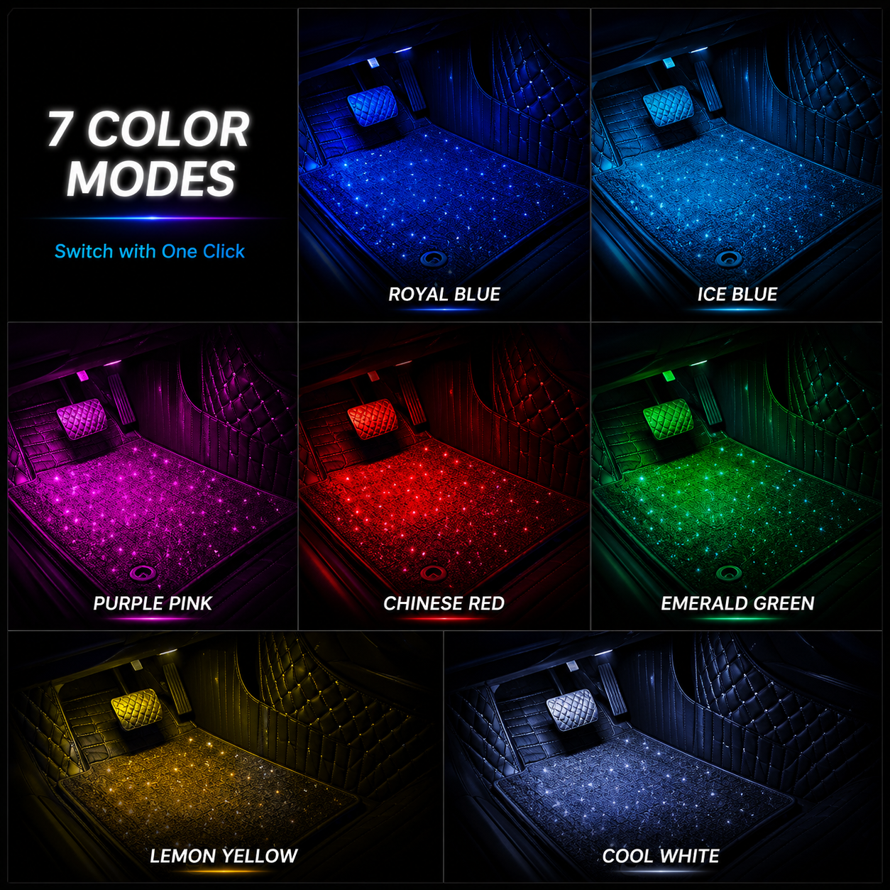 Wireless Car Interior Ambient Lighting - 7 Color Modes LED Strip Lights with Smart Voice Control & Music Sync, USB Rechargeable Premium Car Decor