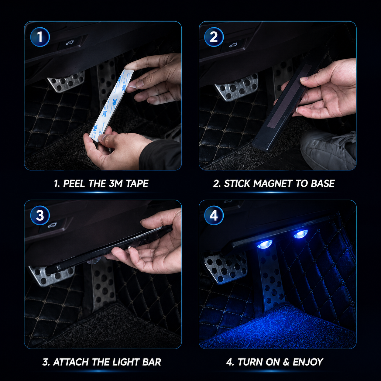 Wireless Car Interior Ambient Lighting - 7 Color Modes LED Strip Lights with Smart Voice Control & Music Sync, USB Rechargeable Premium Car Decor
