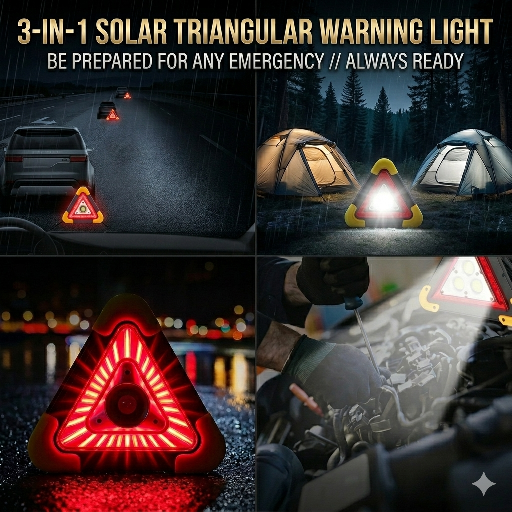 3-IN-1 Solar Triangular Emergency Road Warning Light ⚠️