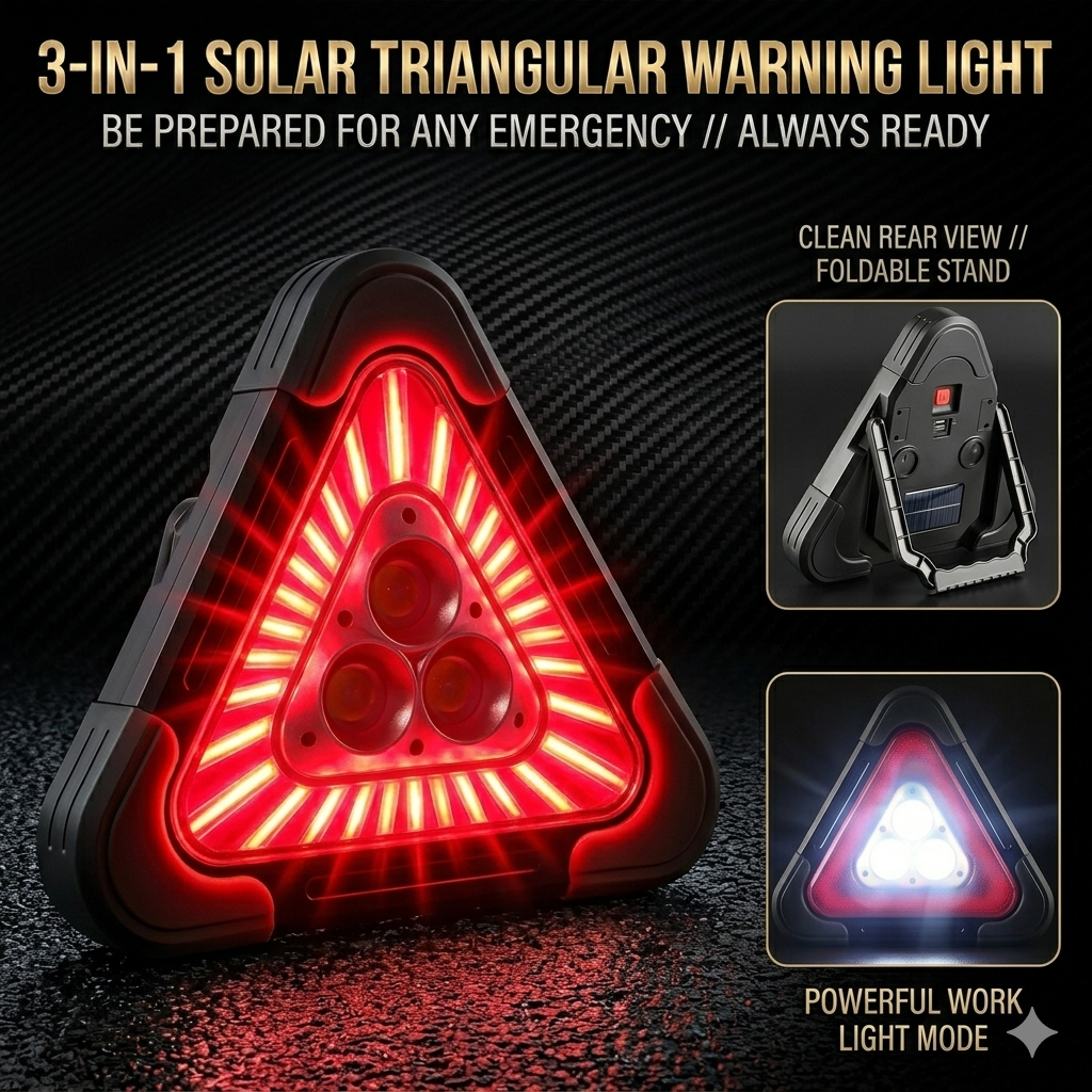 3-IN-1 Solar Triangular Emergency Road Warning Light ⚠️