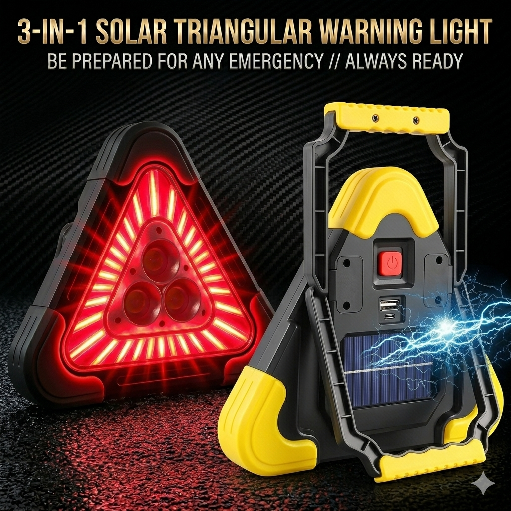 3-IN-1 Solar Triangular Emergency Road Warning Light ⚠️