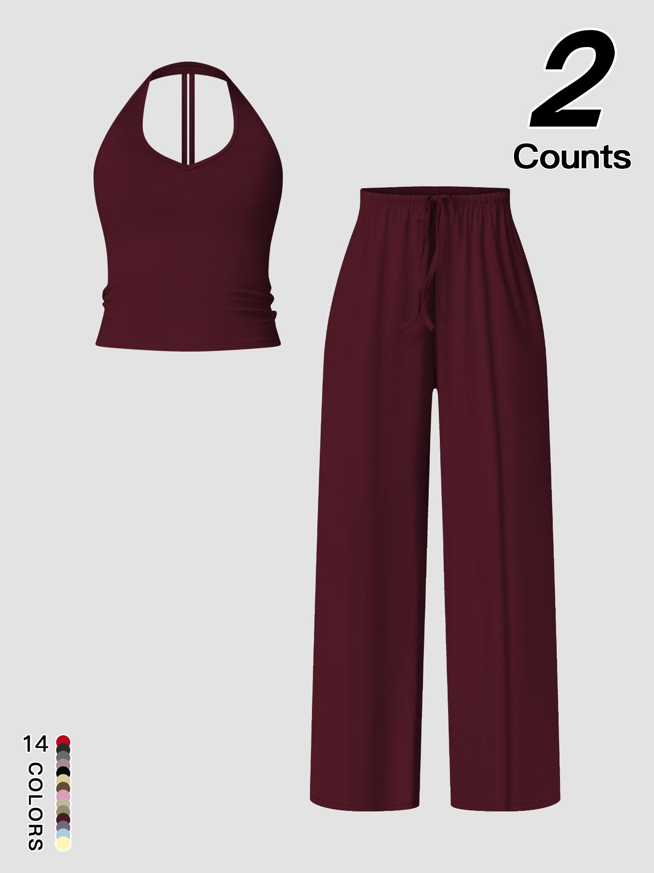 Women's Quick-Dry Sports Tank Top, Casual High-Waisted Bell Bottoms, Comfortable Sporty, Workout Sets, All-Season Plain Style