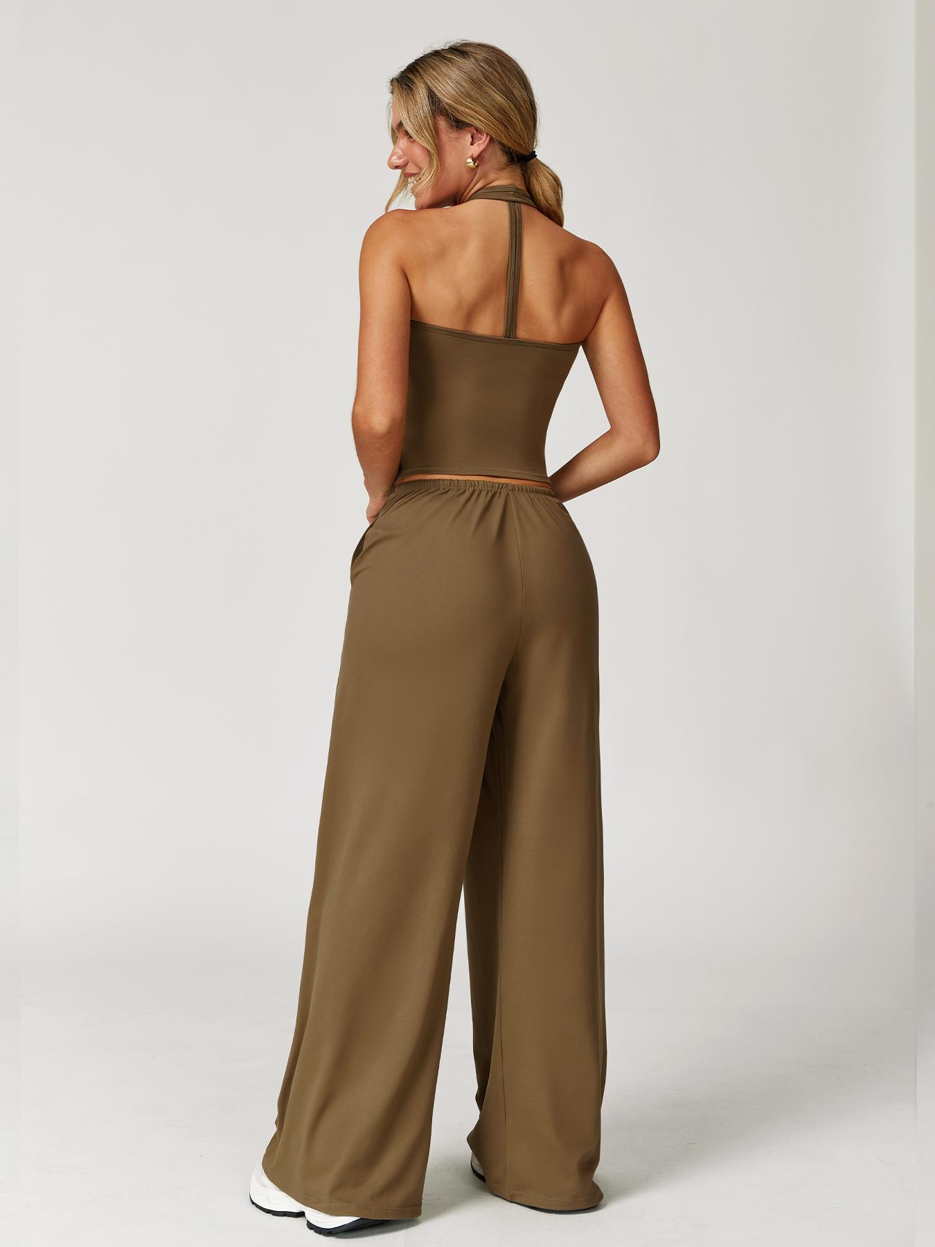Women's Quick-Dry Sports Tank Top, Casual High-Waisted Bell Bottoms, Comfortable Sporty, Workout Sets, All-Season Plain Style