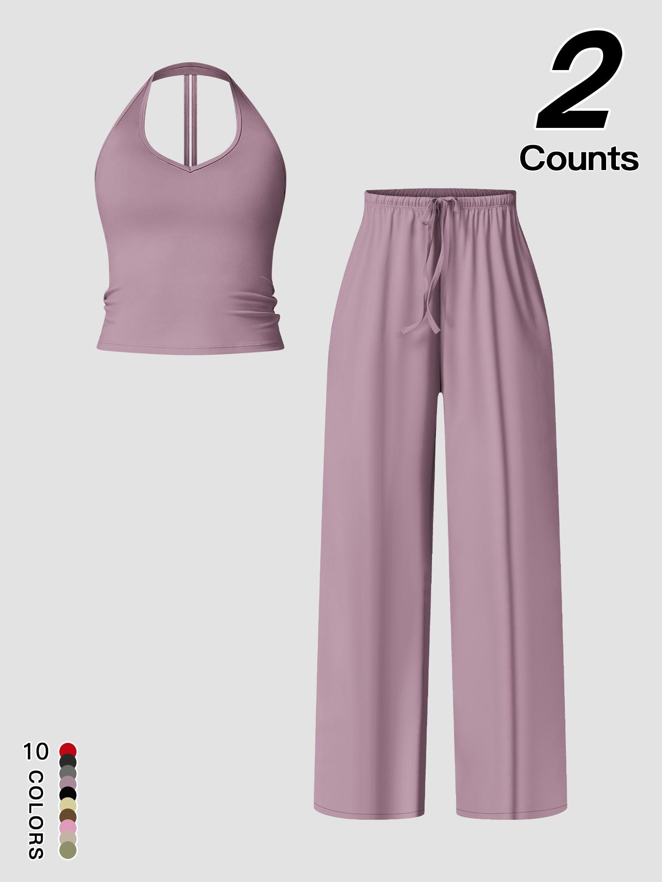Women's Quick-Dry Sports Tank Top, Casual High-Waisted Bell Bottoms, Comfortable Sporty, Workout Sets, All-Season Plain Style