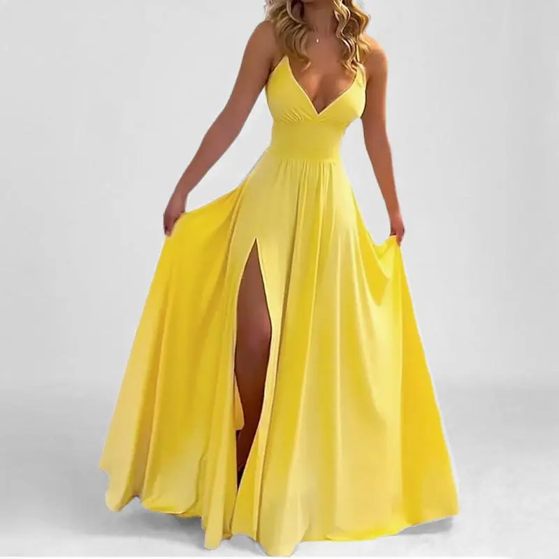 2026 spring new women's clothing, European and American cross-border suspender dress, fashionable and sexy split-ended solid color dress Sports and Outdoors