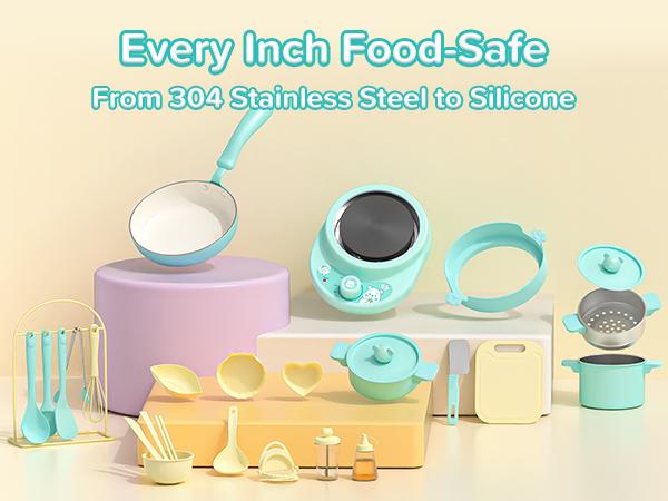 Kids Cooking Sets Real Pink Play Mini Kitchen, Safe Real Food Making Knife Set for Children 8-12 &mdash; Montessori Toy, Valentine&rsquo;s Day Gift Ideas for Kids