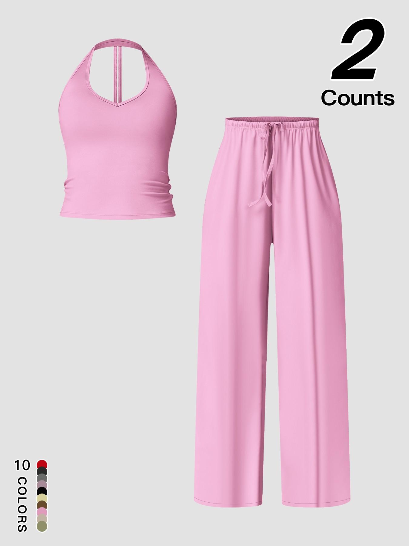 Women's Quick-Dry Sports Tank Top, Casual High-Waisted Bell Bottoms, Comfortable Sporty, Workout Sets, All-Season Plain Style