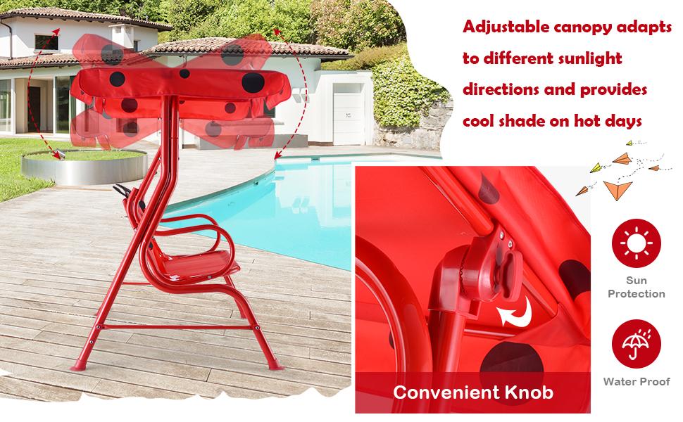 Costzon All-Weather kids Patio Swing,  2-Seater Porch Swing Lounge Chair Hammock w/Removable Canopy, Outdoor Swing Bench mothersdaygift