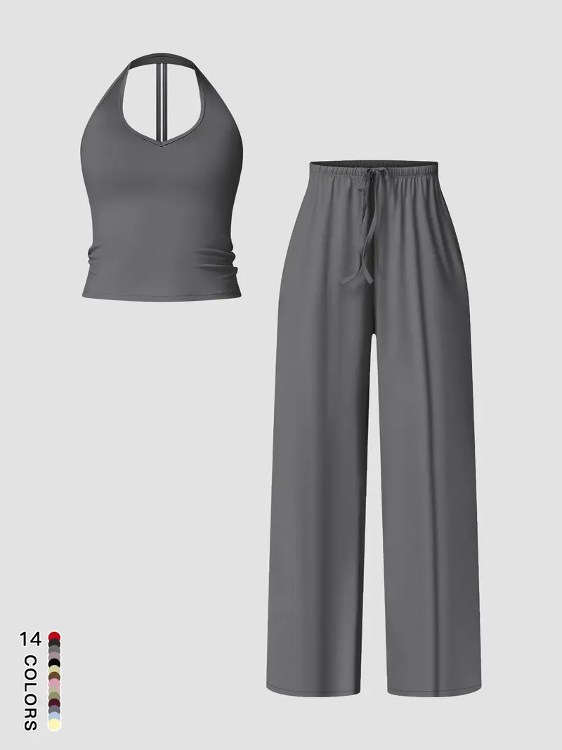 Women's Quick-Dry Sports Tank Top, Casual High-Waisted Bell Bottoms, Comfortable Sporty, Workout Sets, All-Season Plain Style