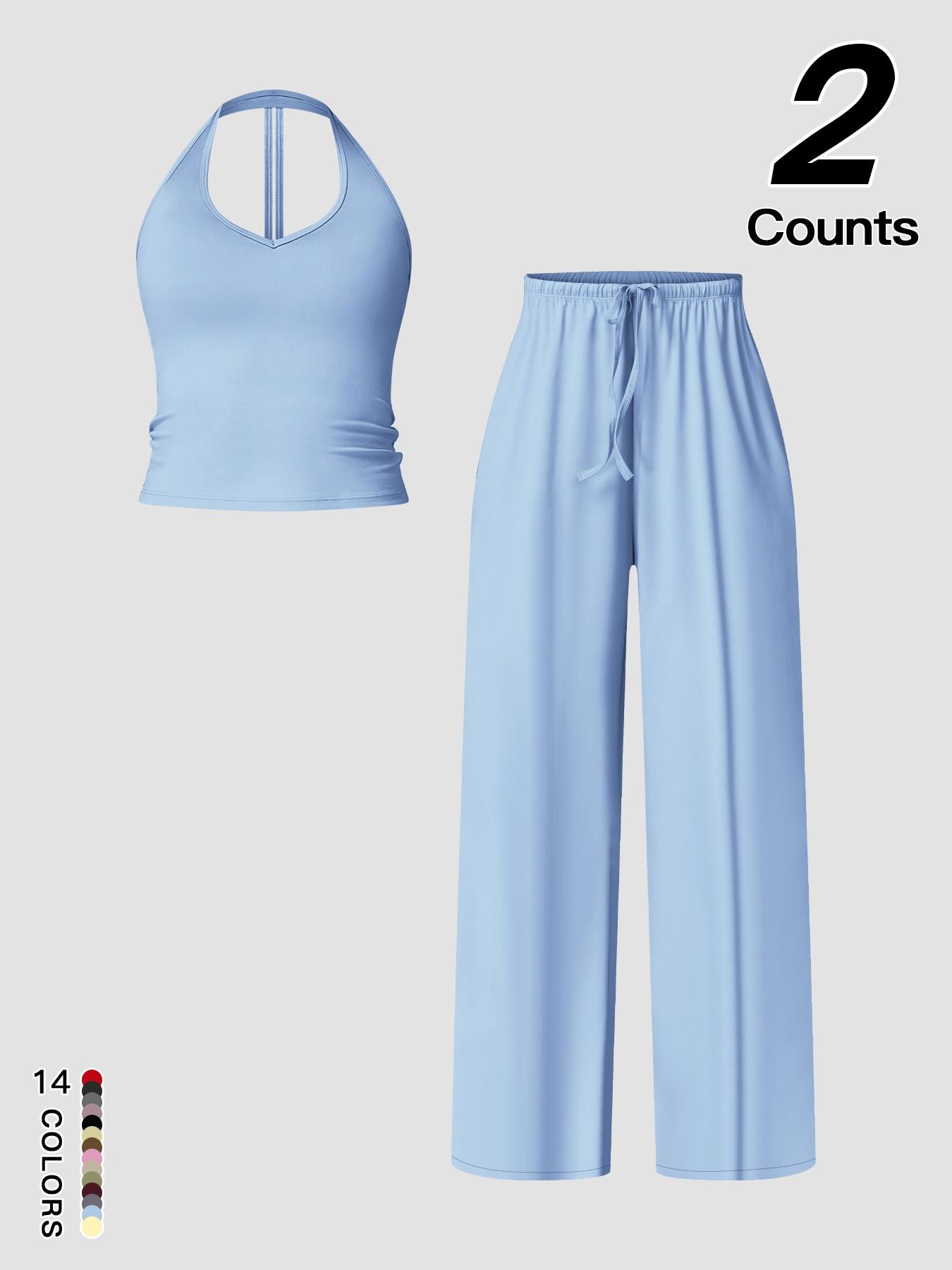 Women's Quick-Dry Sports Tank Top, Casual High-Waisted Bell Bottoms, Comfortable Sporty, Workout Sets, All-Season Plain Style