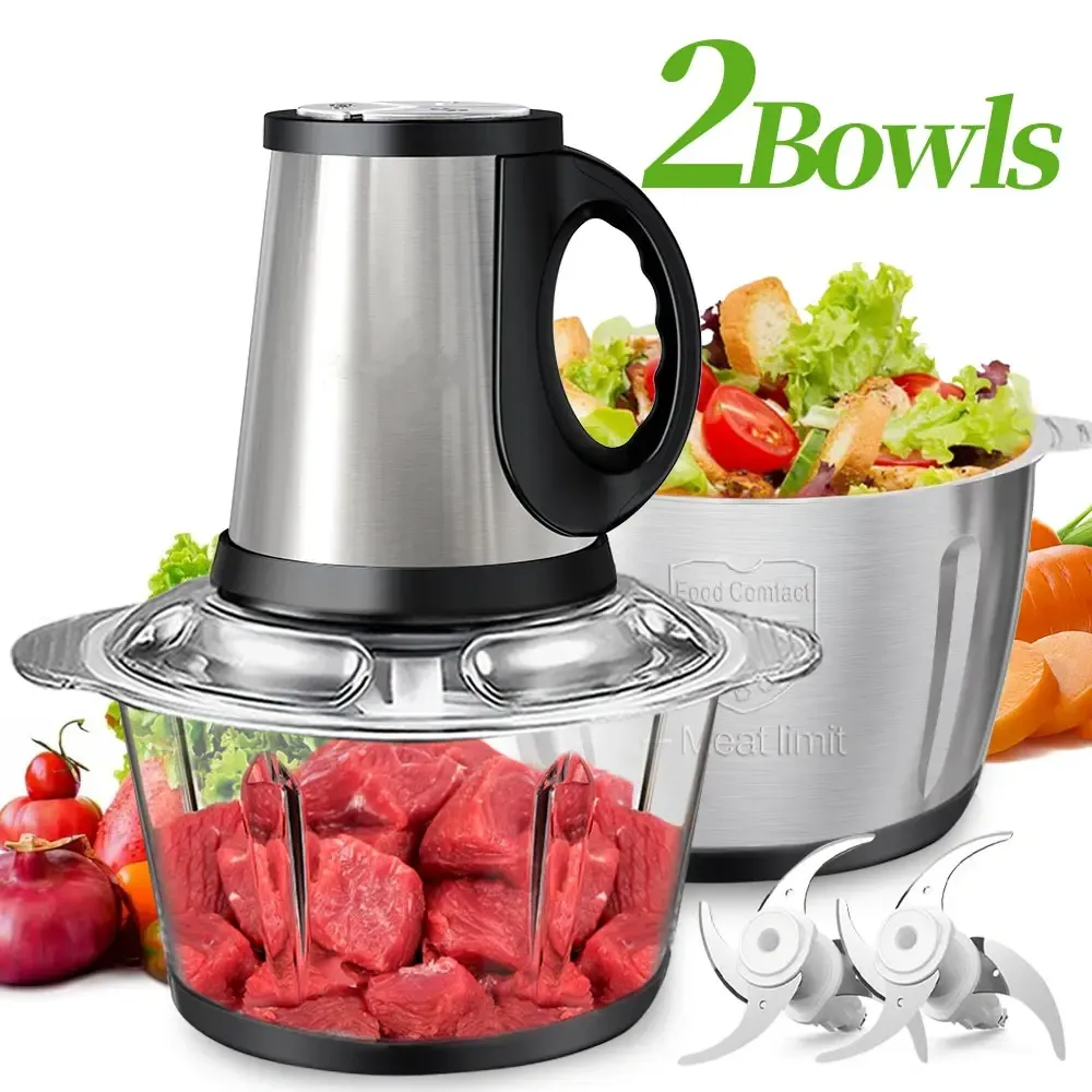 SPZTJK 2L Baby Food Processor & Meat Grinder - 2 Free Dishwasher-Safe Blades & Bowls, Pure Copper Motor for Homemade Puree/Nuts/Meat, BPA-Free & Quiet Design for Family Cooking