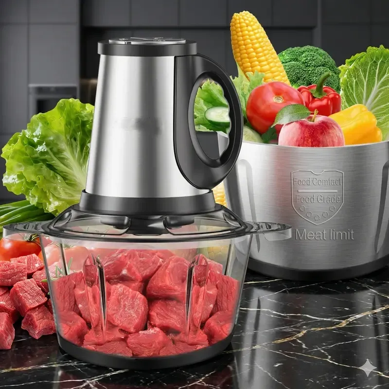 SPZTJK 2L Baby Food Processor & Meat Grinder - 2 Free Dishwasher-Safe Blades & Bowls, Pure Copper Motor for Homemade Puree/Nuts/Meat, BPA-Free & Quiet Design for Family Cooking