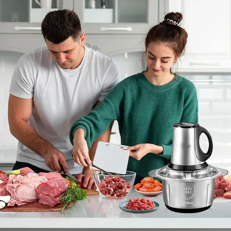 SPZTJK 2L Baby Food Processor & Meat Grinder - 2 Free Dishwasher-Safe Blades & Bowls, Pure Copper Motor for Homemade Puree/Nuts/Meat, BPA-Free & Quiet Design for Family Cooking