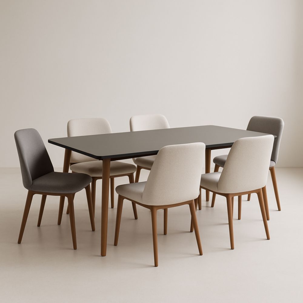 Table à manger rectangulaire avec chaises en bois et tissu 120x80cm