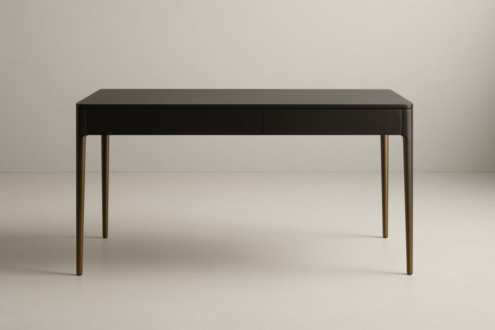 Bureau rectangulaire en bois massif avec pieds en aluminium