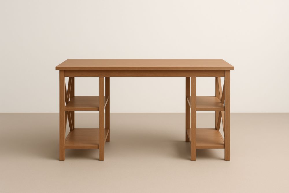 Bureau rectangulaire en Bois de chêne MDF de chêne avec étagères 120x60x75 cm