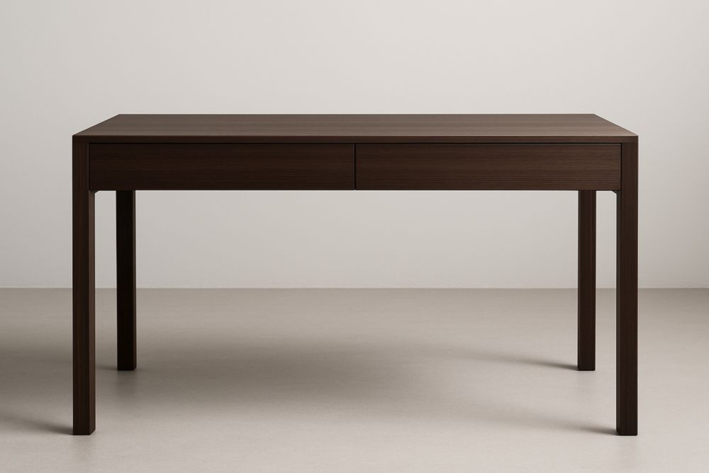 Bureau rectangulaire marron foncé avec tiroirs
