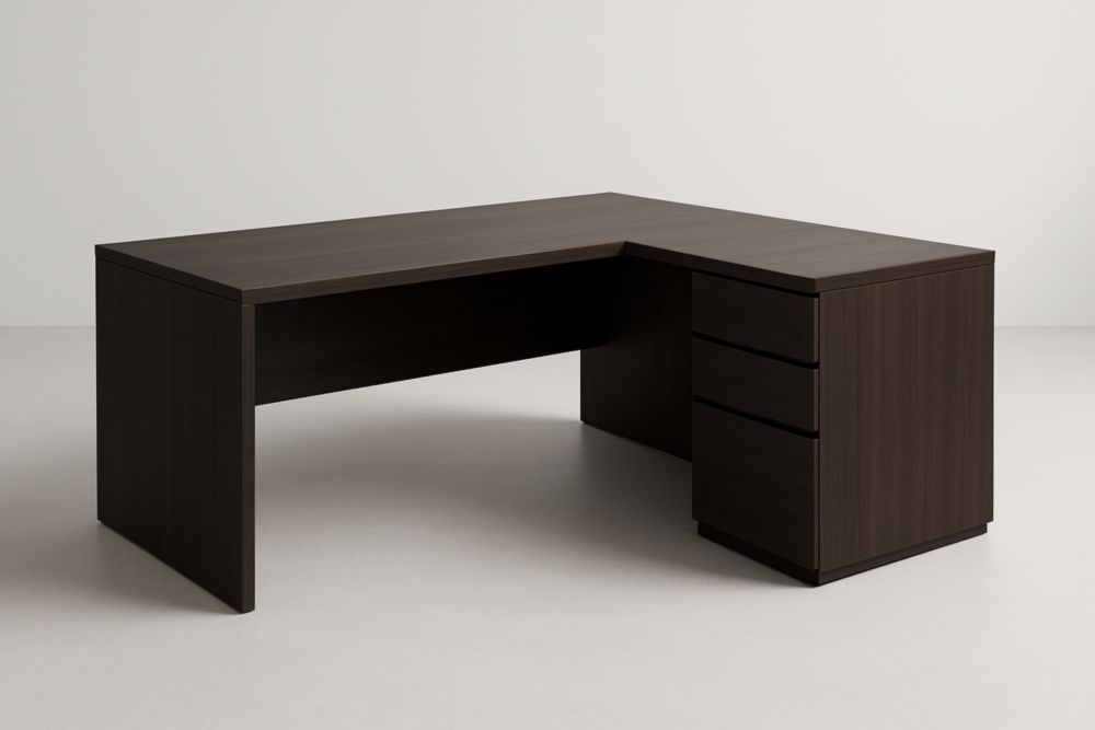 Bureau d'angle en bois aggloméré avec tiroirs marron 160x120x75 cm