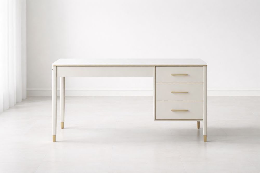 Bureau blanc à 3 tiroirs en panneaux de particules