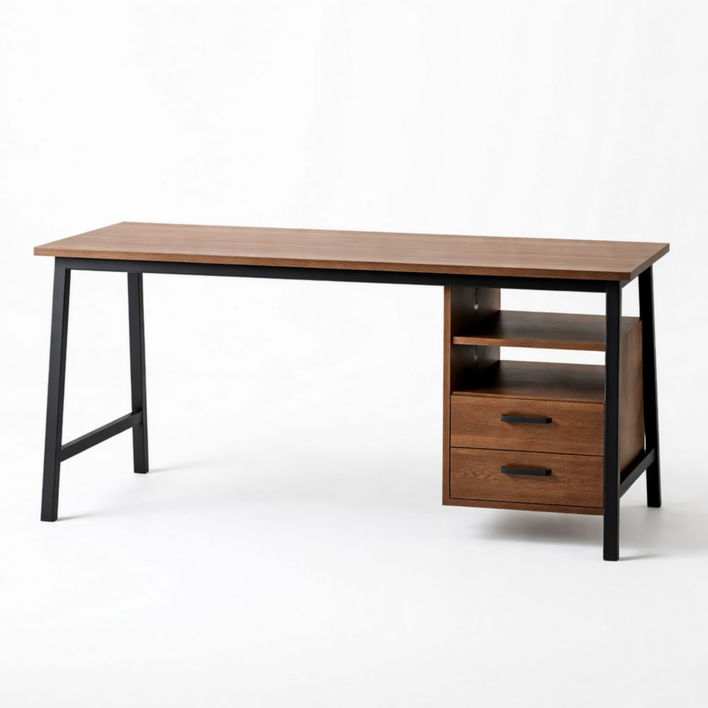 Bureau en Bois avec Cadre Métallique et Tiroirs
