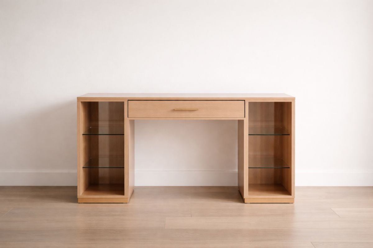 Bureau en Bois aggloméré avec Étagères en Verre