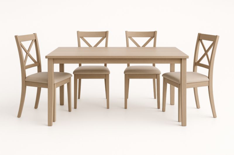 Ensemble de salle à manger rectangulaire en bois clair avec 4 chaises rembourrées