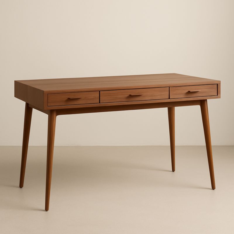 Bureau rectangulaire en bois de noyer avec tiroirs