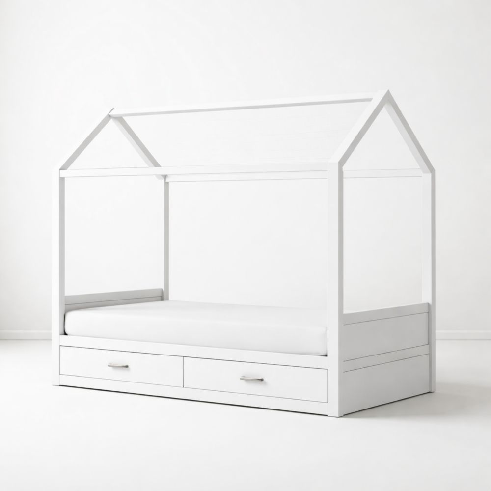 Lit enfant en bois blanc avec tiroirs