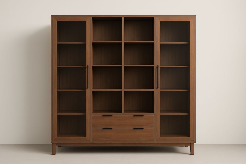 Bibliothèque en Bois de Noyer avec Portes en Verre