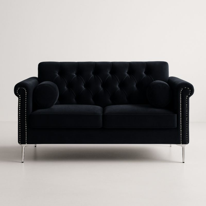 Canapé 2 Places Velours Noir Pieds Métal 150cm