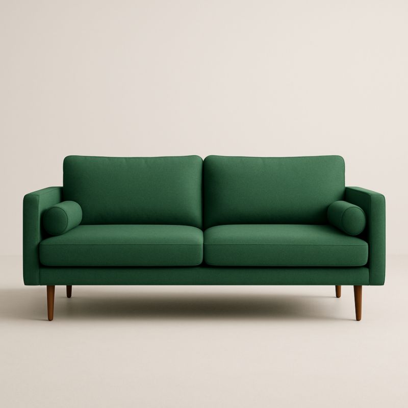 Canapé en tissu vert avec pieds en bois