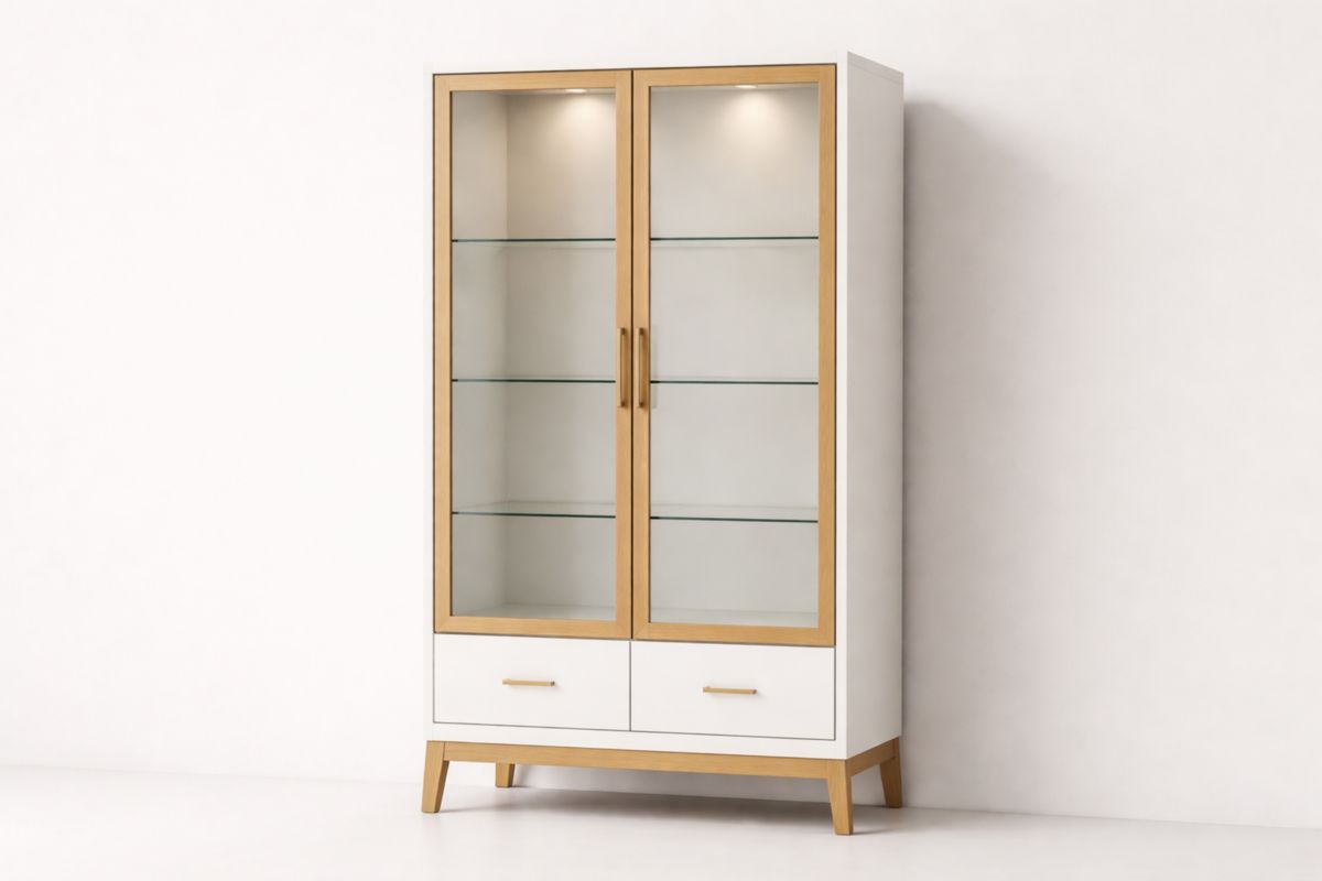 Mobilier de rangement en Verre Trempé et Bois Massif 190x95x40 cm