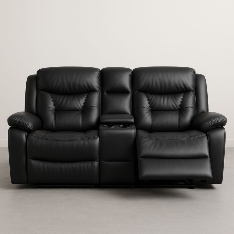 Canapé Relaxation Cuir Synthétique Noir 2 Places avec Porte-Gobelets