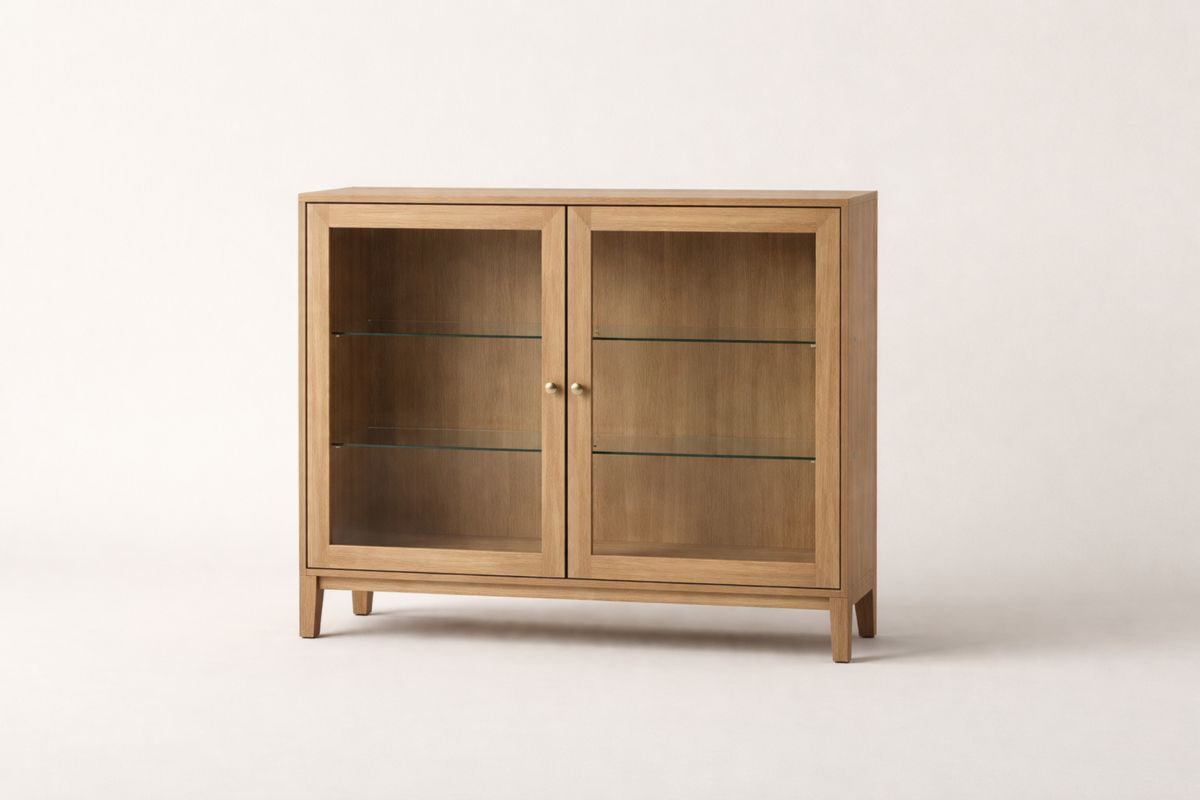 Mobilier de rangement en Bois massif et Verre Naturel Deux Portes