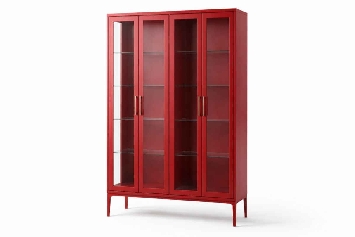 Mobilier de rangement en aluminium avec portes en verre sécurit rouge 180x100x40 cm
