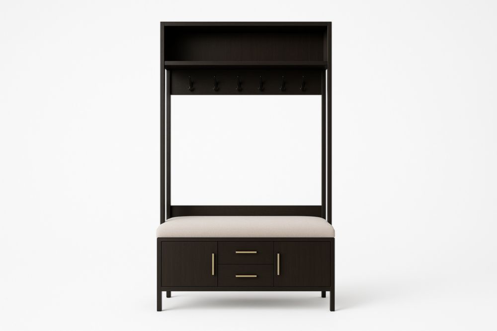Appendiabiti da Ingresso con Panchina Imbottita in Legno MDF e Metallo
