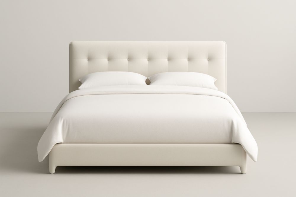 Letto matrimoniale imbottito in tessuto di cotone beige