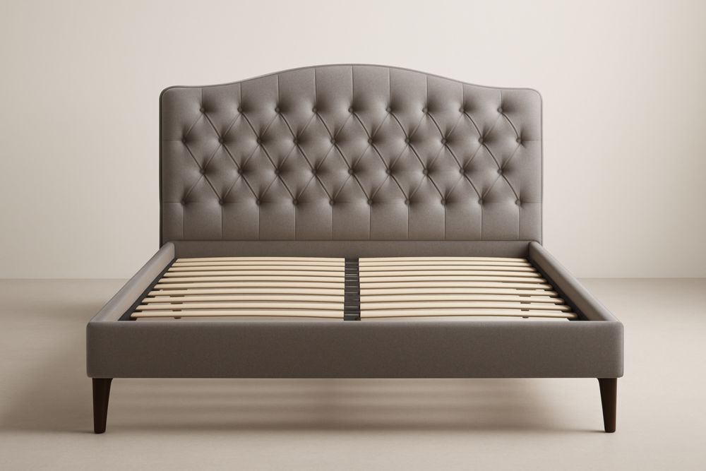 Letto matrimoniale tessuto poliestere 160x200 cm Grigio testiera imbottita gambe legno